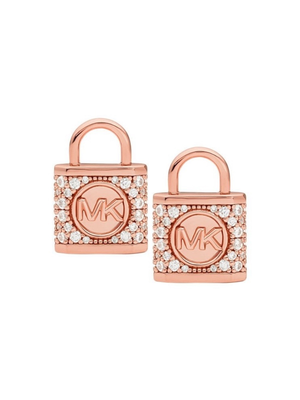 Michael Kors 14k Rose Gold-Plated Sterling Silver Pave Lock Stud Earrings